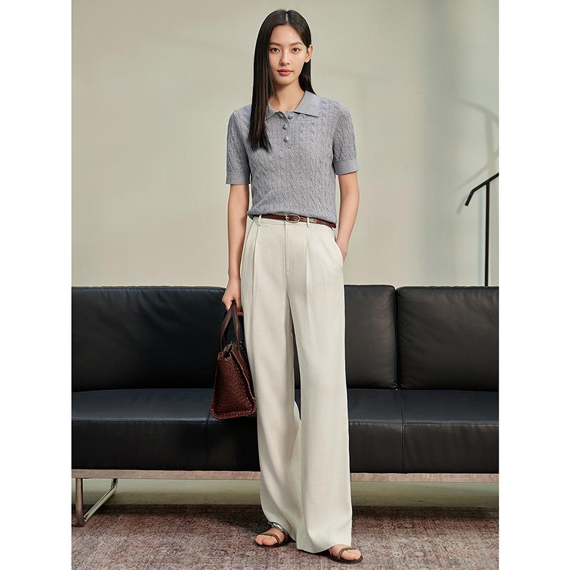 Jiuzi Anna Kou High Knowledge Wind Wool Linen Short Sleeve Knitted Sweater Women's Summer New Style