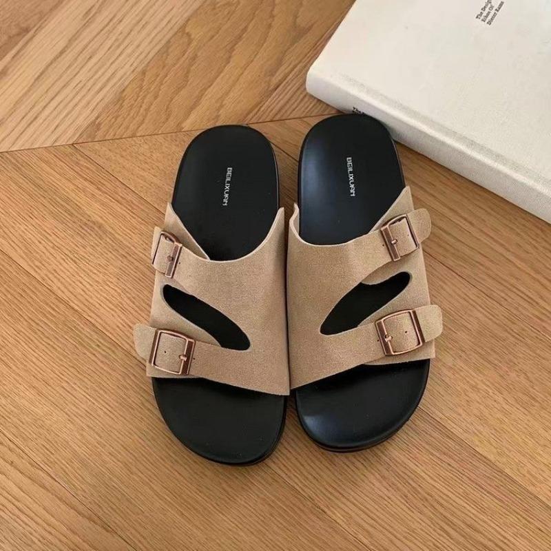 Новые французские высококачественные шлепанцы Birkenstocks с открытым носком и двойной пряжкой для женской летней одежды, повседневные крутые шлепанцы на толстой подошве