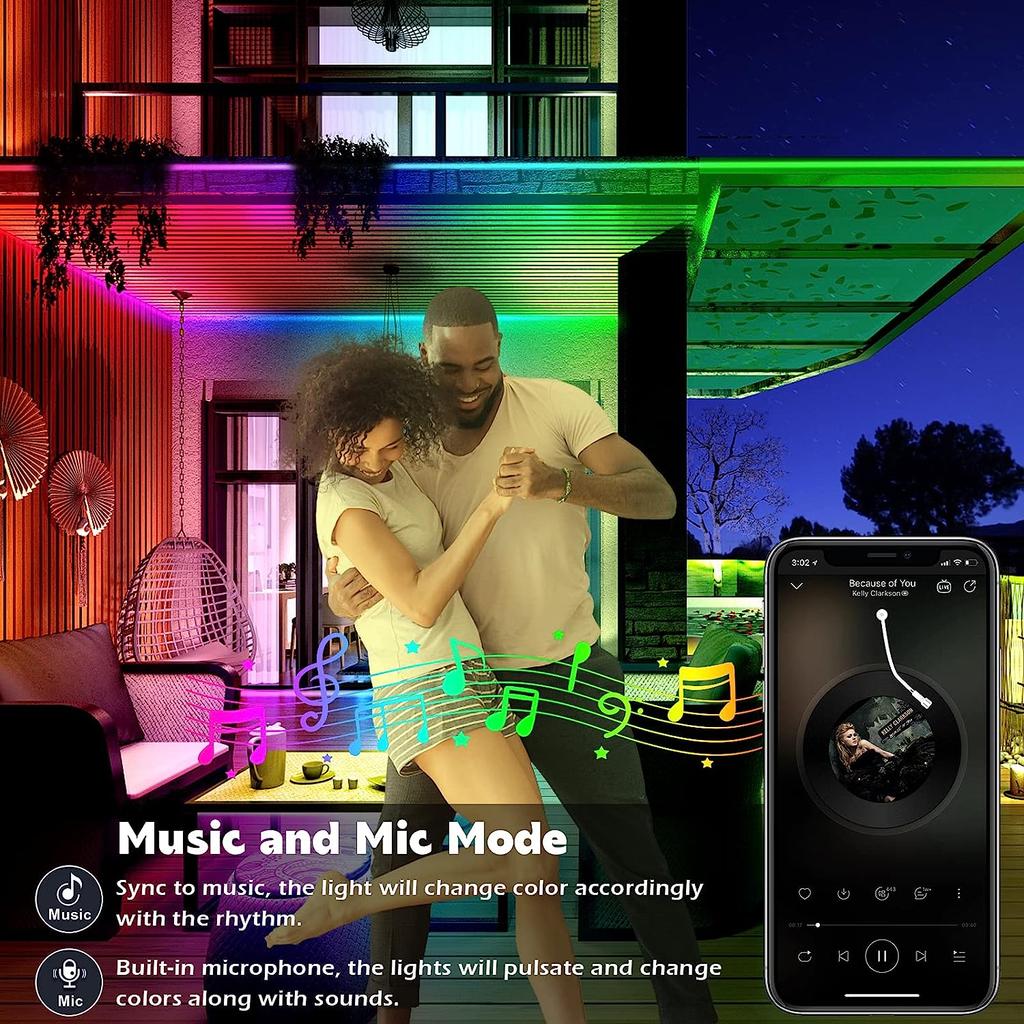 30 м/100 футов 5050 RGB светодиодная лента для улицы водонепроницаемая с пультом дистанционного управления, интеллектуальное управление через приложение с синхронизацией музыки внешний трос для балкона