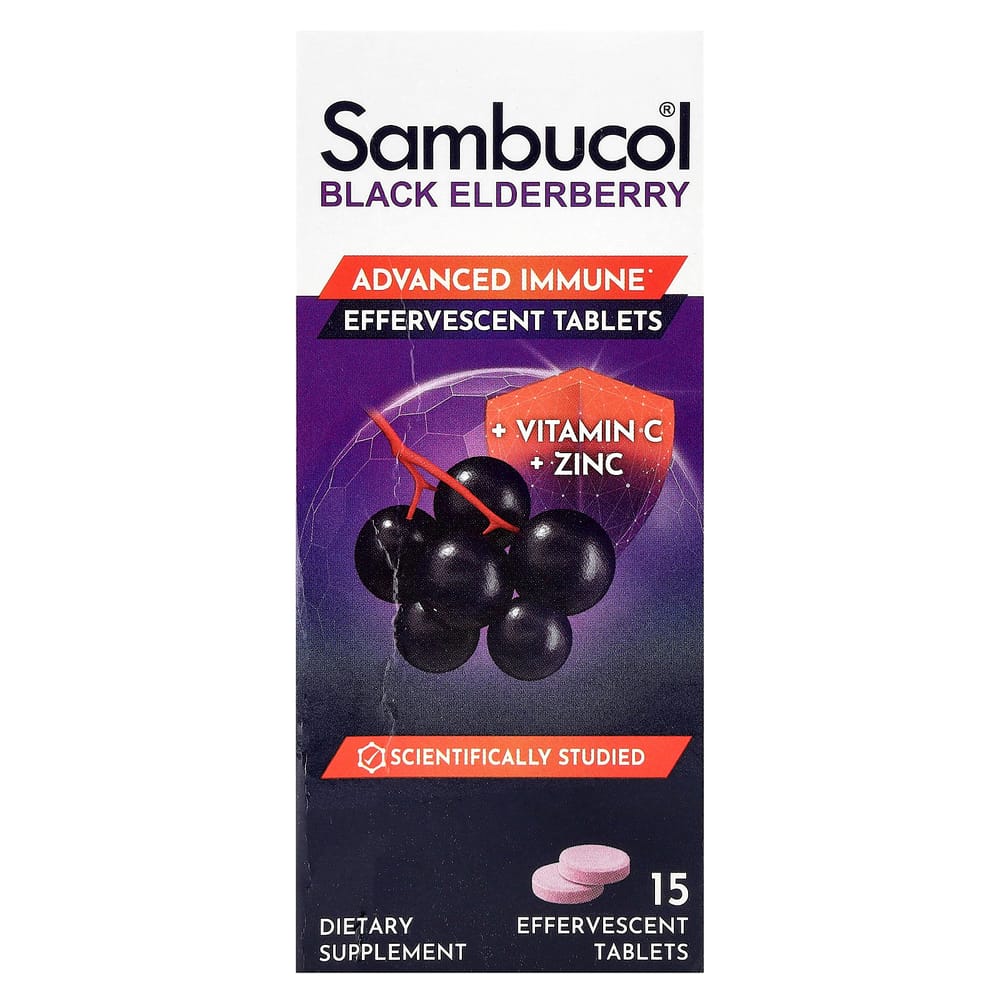 Sambucol Black Elderberry Effervescent Tablets with Vitamin C & Zinc, For Ages 4+, 15 Count
