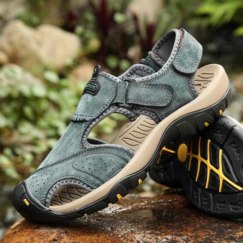 2024 Summer Sandals Men Beach Slippers Handmade Genuine Leather Man Slippers Men Casual Outdoor Non-slip Sandals Male