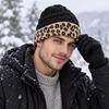 Пэчворк Вязаная Шапка Эластичная Шапка на Флисовой Подкладке Зимняя Шапочка Леопардовая Шапка-Бини Путешествия