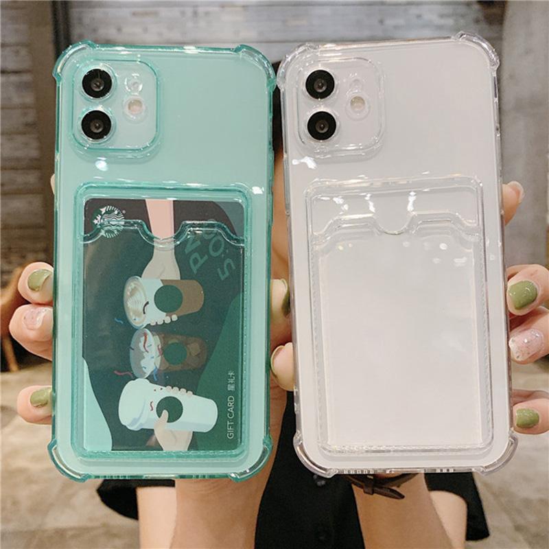 Clear Card Slot Cover For iPhone 11 14 Pro Max Redmi Note11 10 Pro Samsung Galaxy S22 Ultra A12 A53 A22 A03 Poco X3 OPPO Vivo Soft Silicone Case