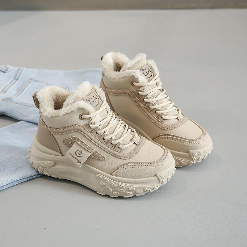 Зимние ботинки женские кроссовки плюс бархатные хлопковые туфли новые туфли на платформе со шнуровкой для женщин повседневные высокие кроссовки с круглым носком