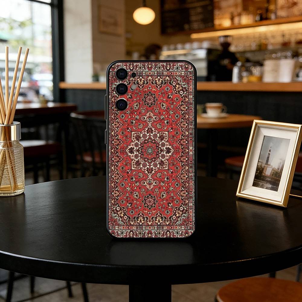 Чехол для телефона с персидским ковром для Samsung S25, S24, S21, S22, S23, S30, Ultra, S20, Plus, Fe, Lite, Note, 10, Черный Чехол