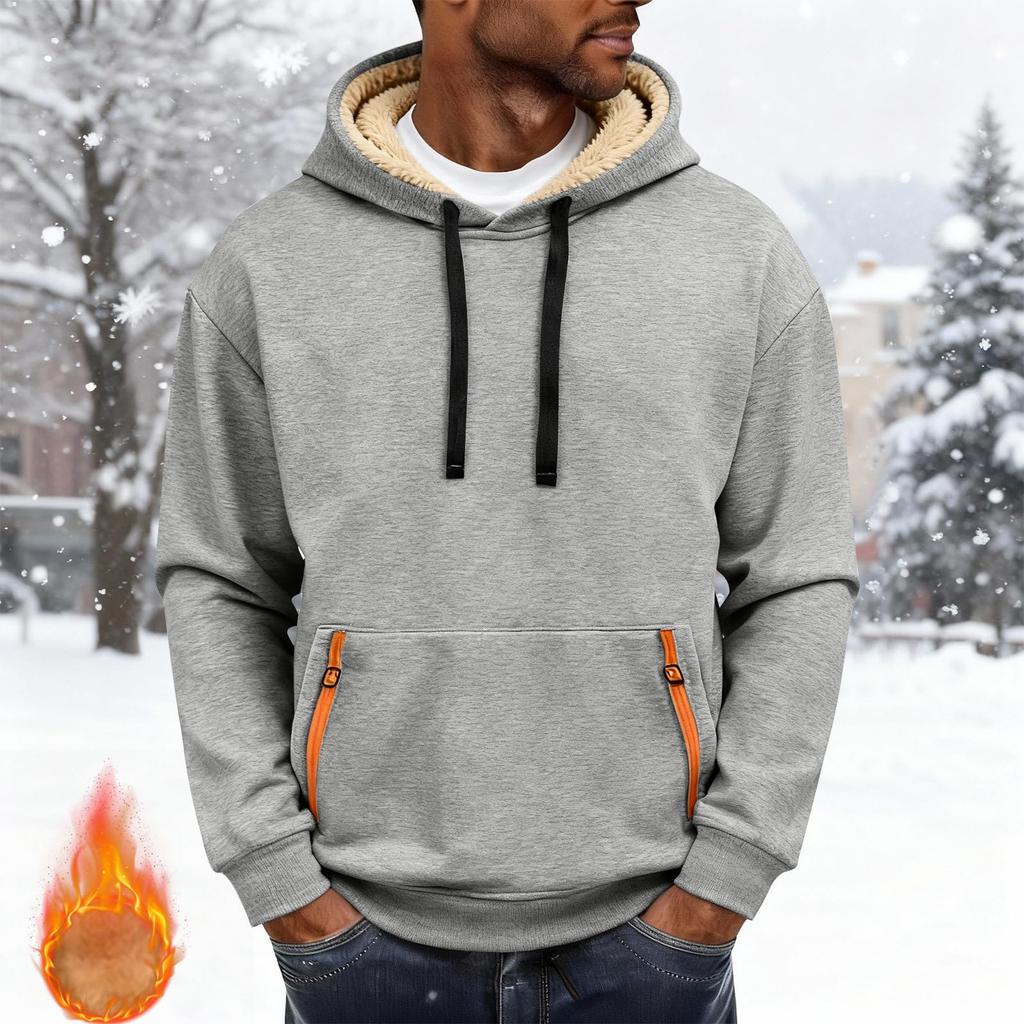 Модное мужское однотонное худи с длинным рукавом, утолщенное, на флисовой подкладке, с карманами