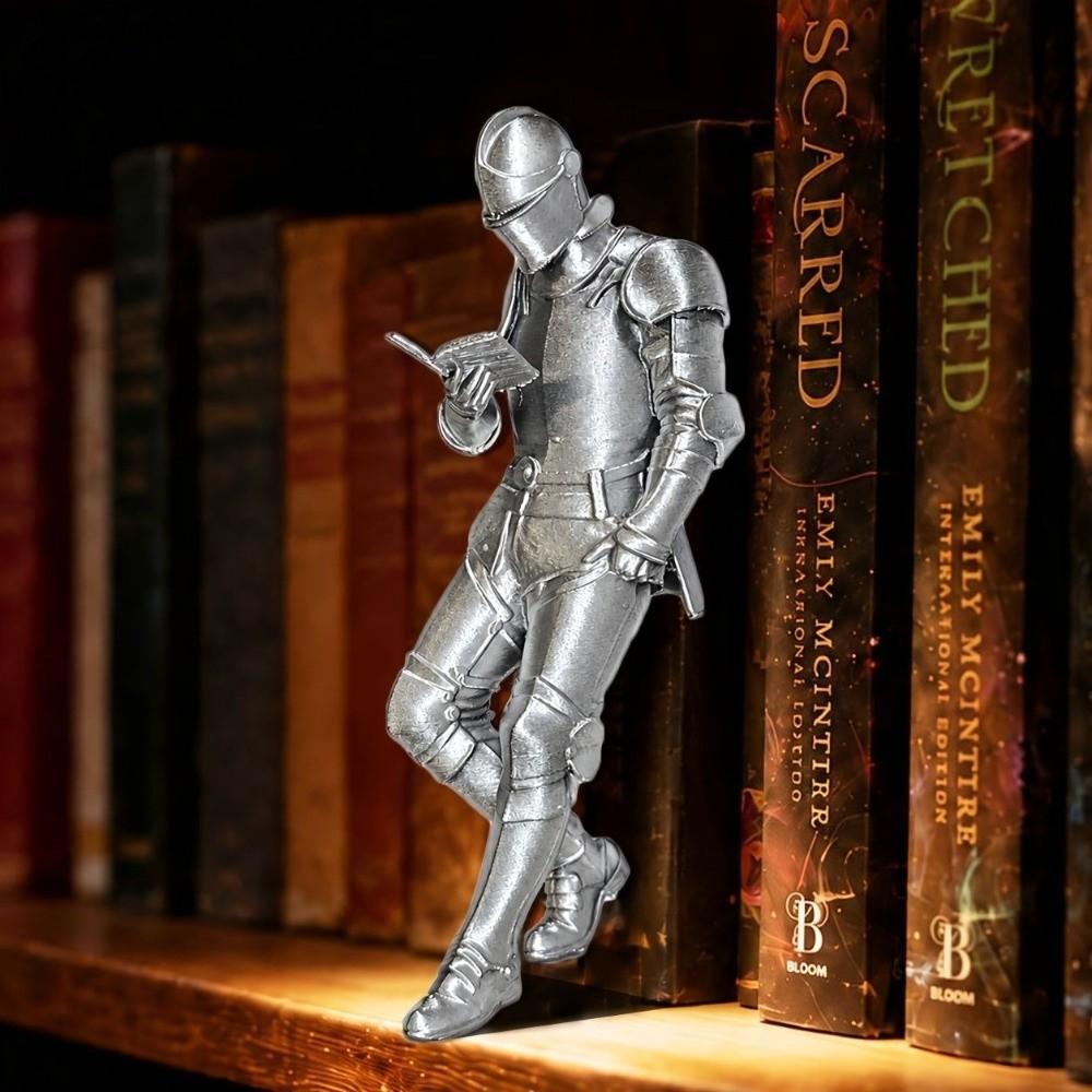 3D Printing Medieval Knight Statue Silver Knight Bookshelf Decor For Book Lovers
