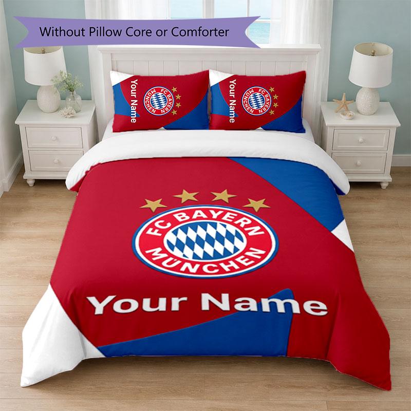 Bayern Munich Custom Name Text Bedding Set 1 Duvet Cover+2 Pillowcases Soccer Logo Personalized Gift For Special Occasion Bedroom Decor
