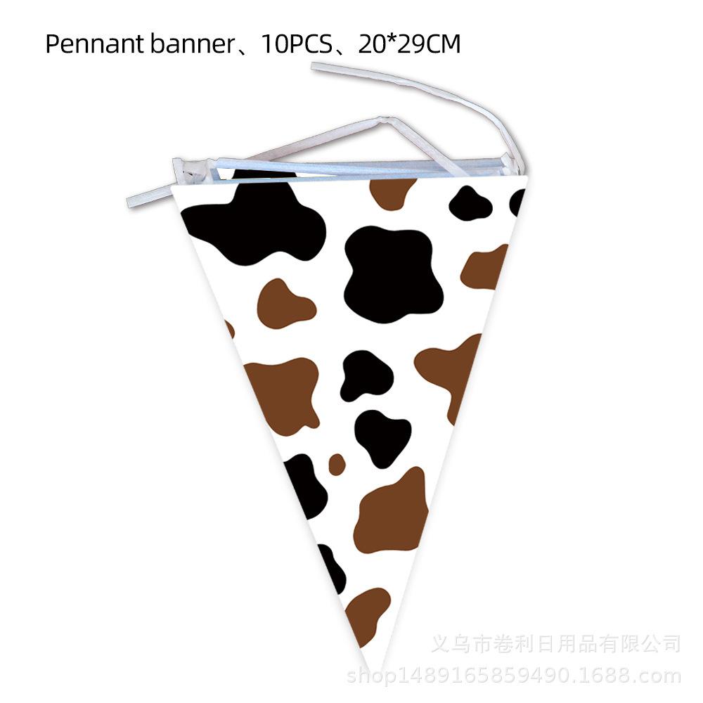 Детская ферма, коровья тематика, принадлежности для вечеринки, украшение на день рождения, черная, коричневая, коровья бумажная тарелка, бумажный стаканчик, флаг, скатерть, композиция