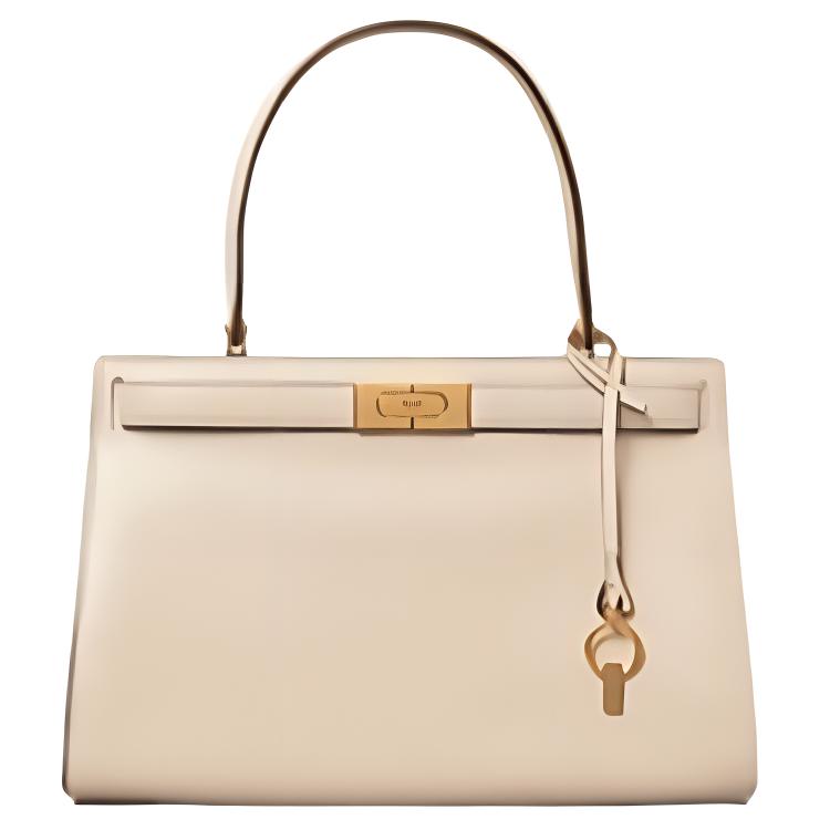 Tory Burch TB Lee Radziwill Matte Gold Buckle Key Pendant Leather Handbag Shoulder Bag Small Women Handbags White 55814-122