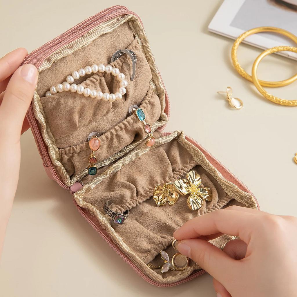 Portable Multi-layer Jewelry Storage Bag PU Small Large Capacity Multi-functional Accessory Lipstick Organizer Bag for Travel