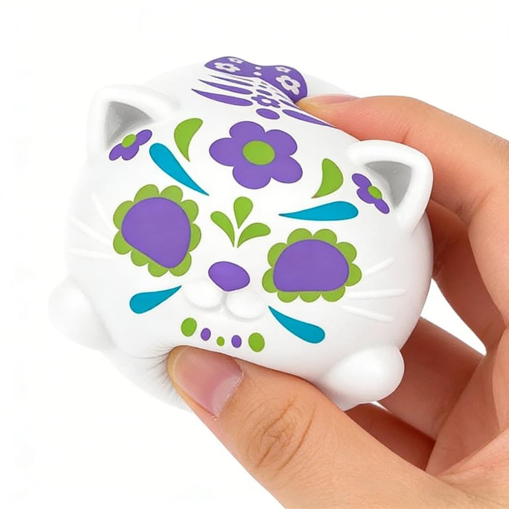 NeeDoh Sugar Skull Cats Slow Rising Squishy Fidget Toy Stress Relief Cute White Kitty Sensory Toy Novelty Anxiety Relief Gift for Kids Adults