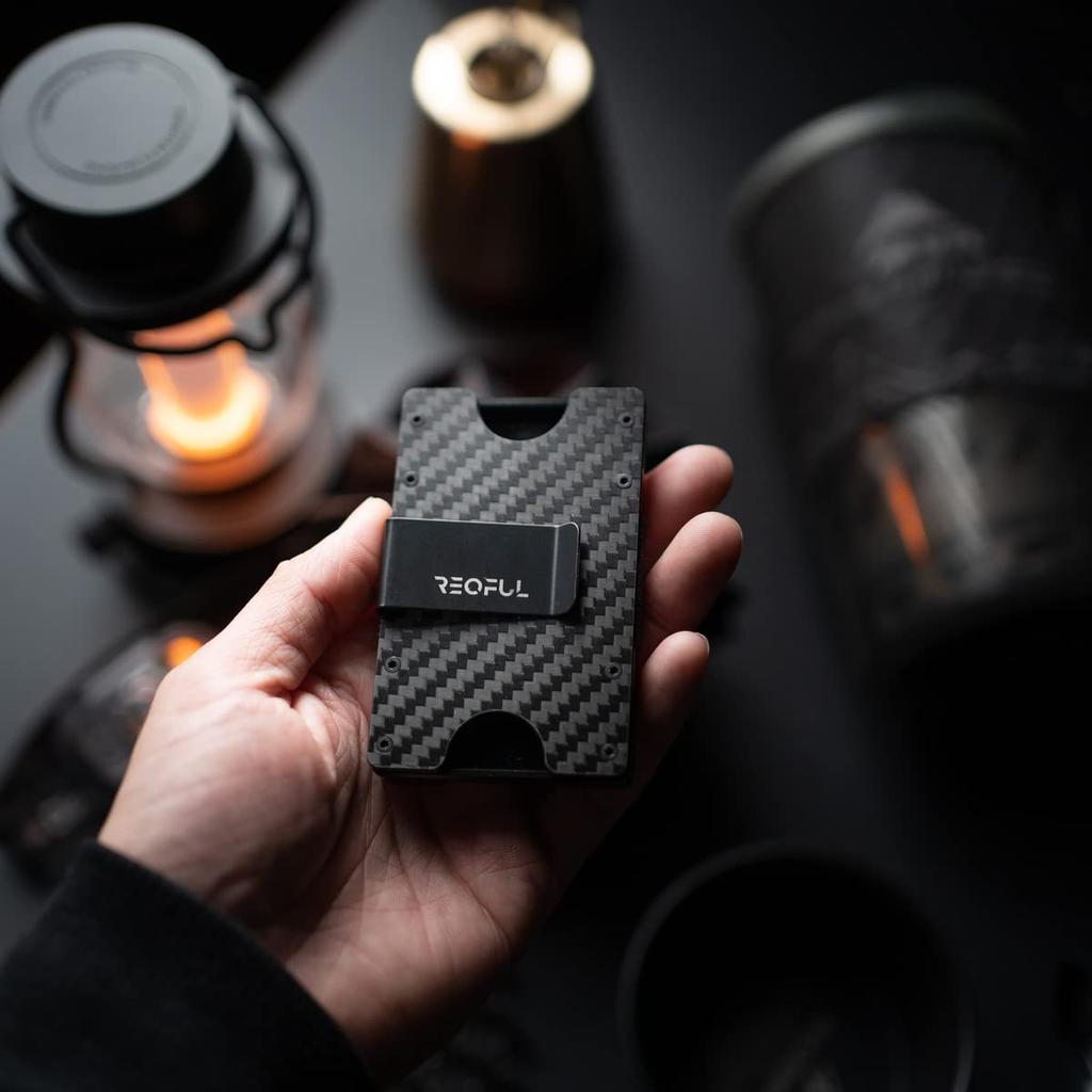 Carbon Black Money Clip Credit Card Case Coin Purse Large Capacity Thin Compact Skimming Prevention Gift [REQFUL] 2.0 Men's