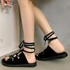 Women's Sandals Summer New Round Toe Open Toe Front Lace-Up Soft Sole Non-Slip Wear-Resistant Flats