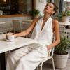 Cotton Linen Blend Sleeveless Pantsuit With Patching For Casual Women Spring Summer