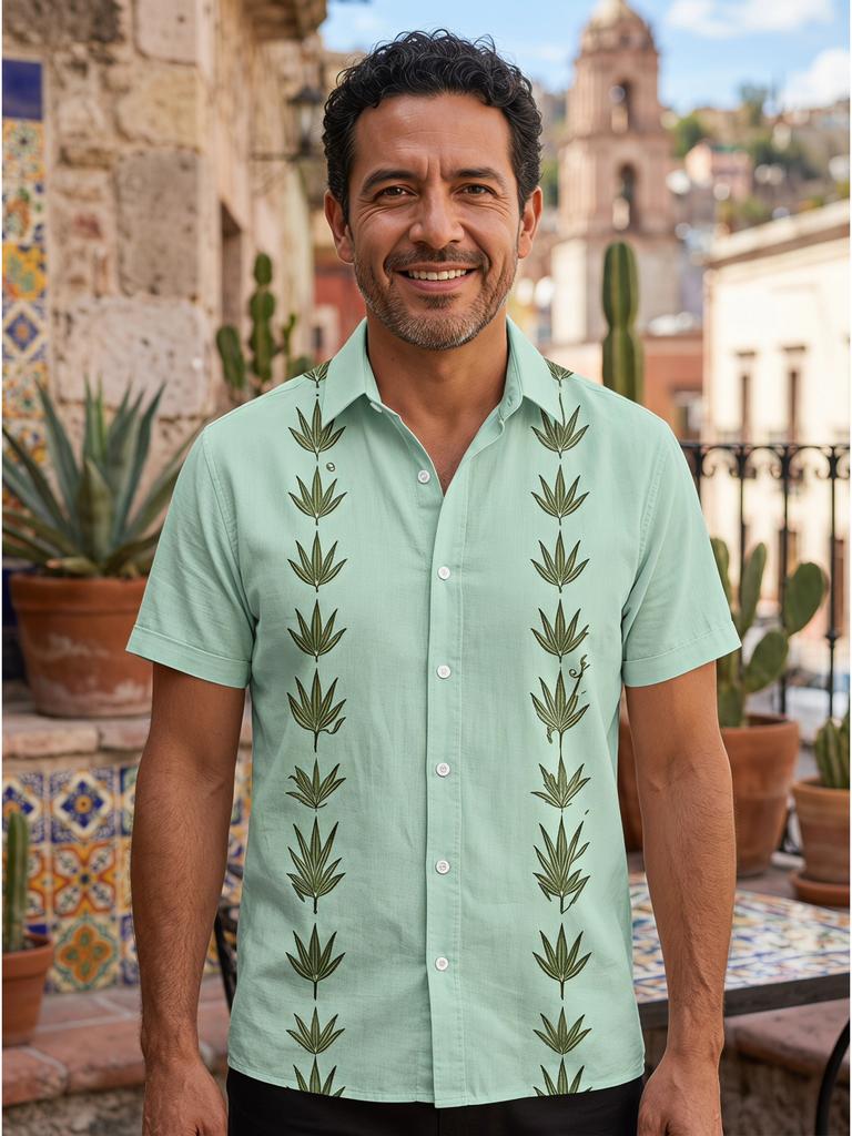 Guayabera Shirt Men 3D Printed Mexican Style Short Sleeve Button Ethnic Casual Summer Wear