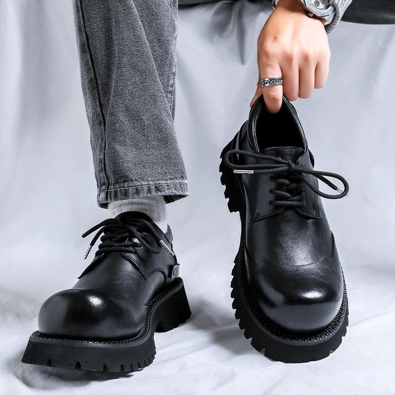 Туфли дерби мужские черные повседневные кожаные туфли с загнутым носком на платформе туфли с большим носком в британском стиле 66689-X