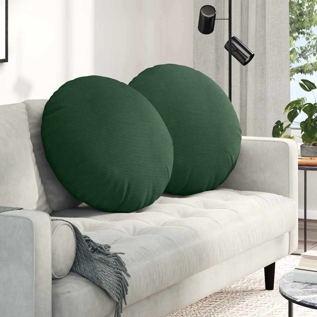 Seat Cushion Set 2 pcs Dark Green Ø60 x 21 cm Cord Fabric