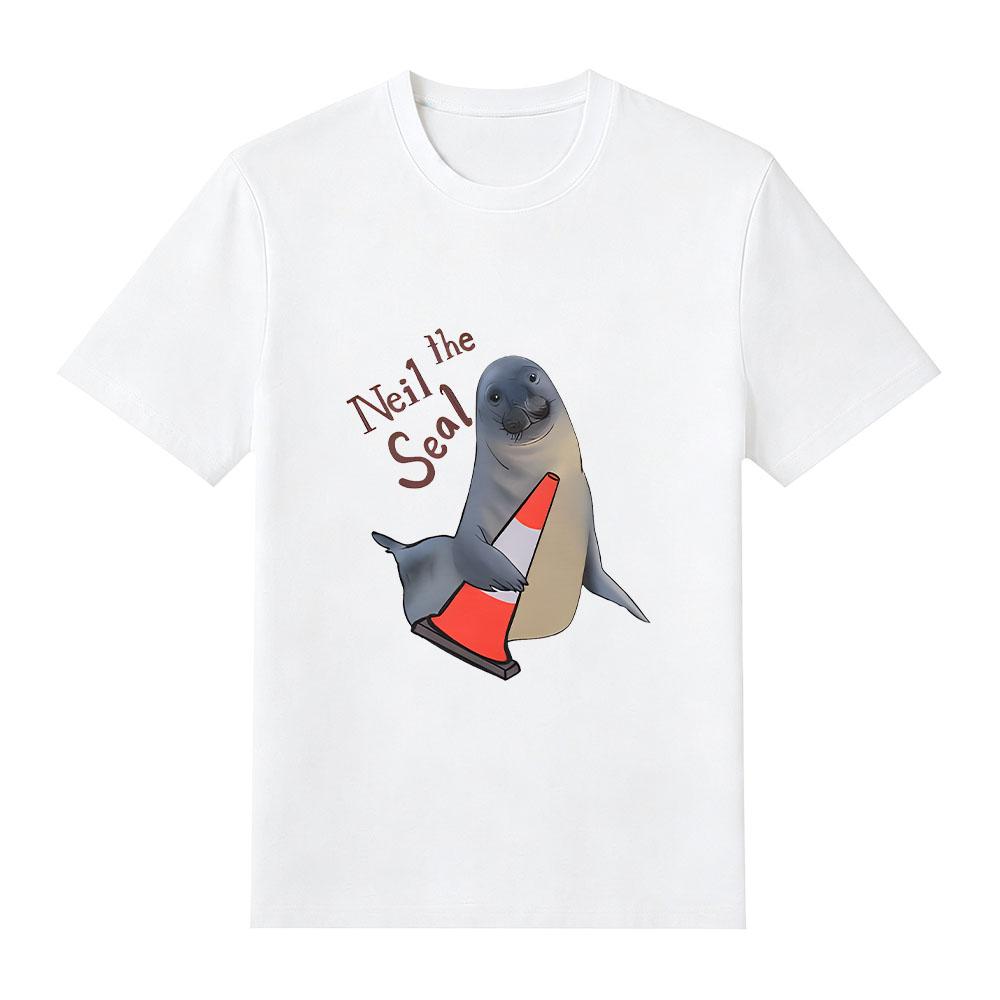 Neil The Seal Oversized Pure Cotton T-Shirt Cartoon Print Trendy Clothing Summer Harajuku Women Men T Shirts O-neck Streetwear