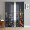 City Night Cityscape Sheer Curtains Living Room Window Tulle Curtains For Bedroom Kitchen Home Decoration Voile Drapes