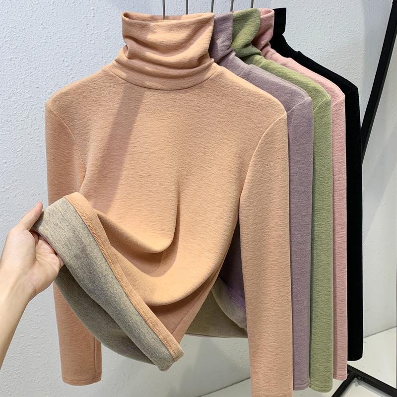 Базовая рубашка женская осенне-зимняя новая приталенная тонкая и теплая внутренняя водолазка с длинным рукавом темпераментный топ