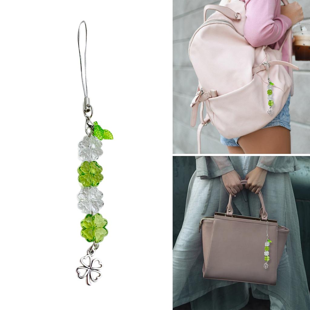 Colorful Keychain Elegant Beaded Four Leaf Clovers Phone Pendant Bag Charm Stylish Accessory for Fashion Enthusiasts
