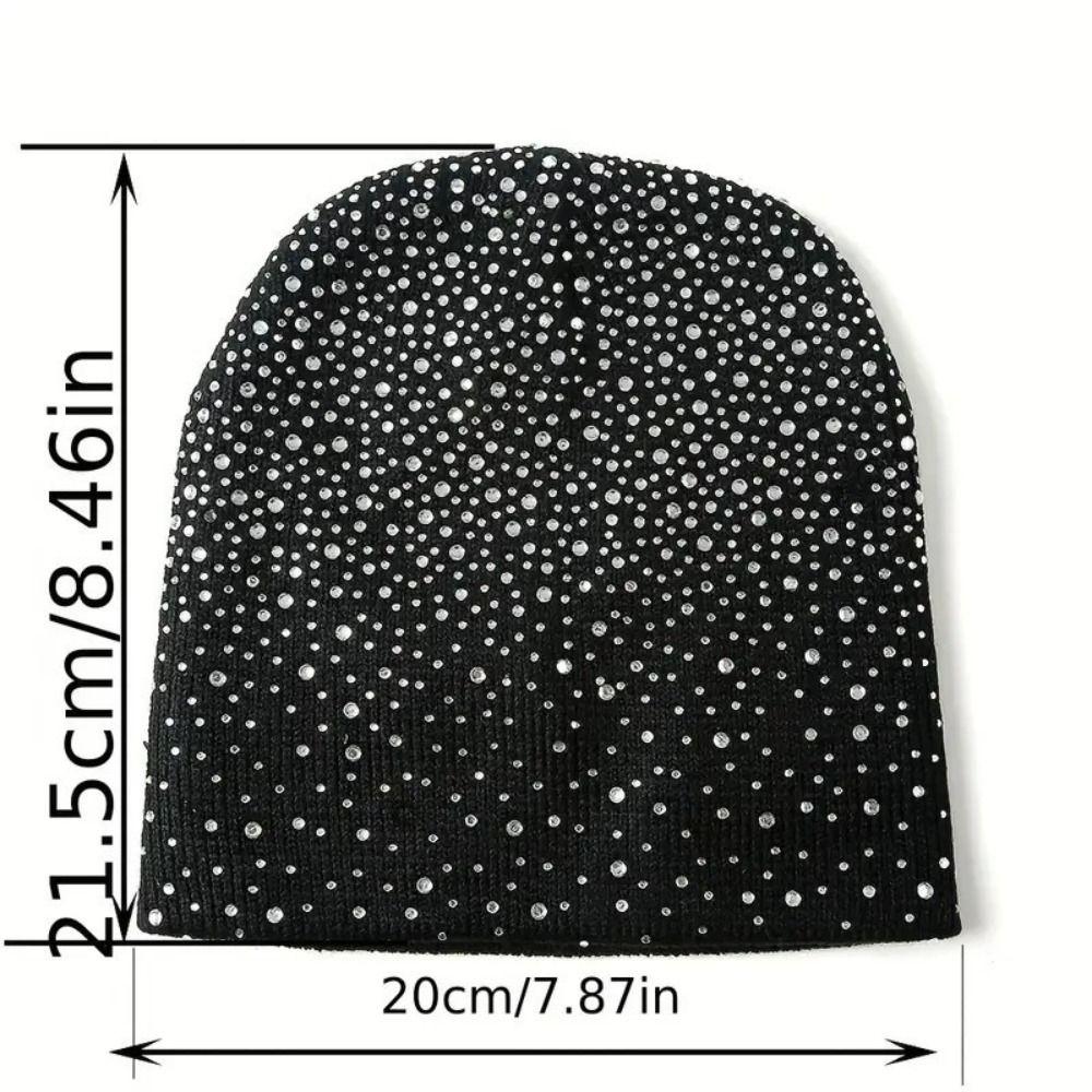 Rhinestone Decor Warm Winter Hat Stretchy Fit Winter Knitted Cap Outdoor Streetwear