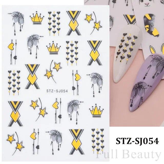 Lily Flower Geometric 3D Nail Stickers Maple Leaves Lines Nail Art Adhesive Sliders Red Berries Decals Decoration PPSTZ-SJ027