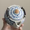 Beige Light Luxury Ru Kiln Twisted Branch Lotus Hand Grab Single Pot Teacup Kung Fu Tea Set Household Large-capacity High-grade Blue and White