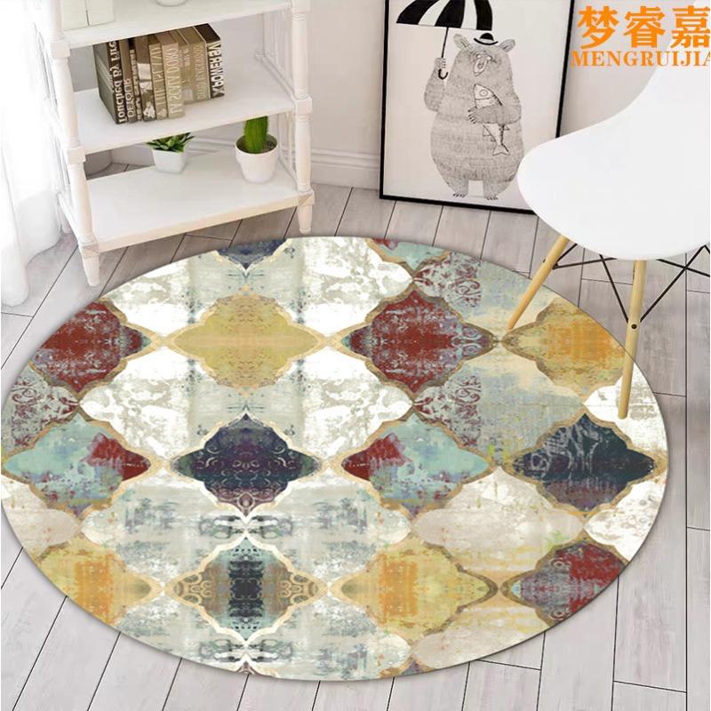 Круглый ковер для гостиной, прикроватный ковер, клетчатый печатный ковер, черно-белый круглый ковер