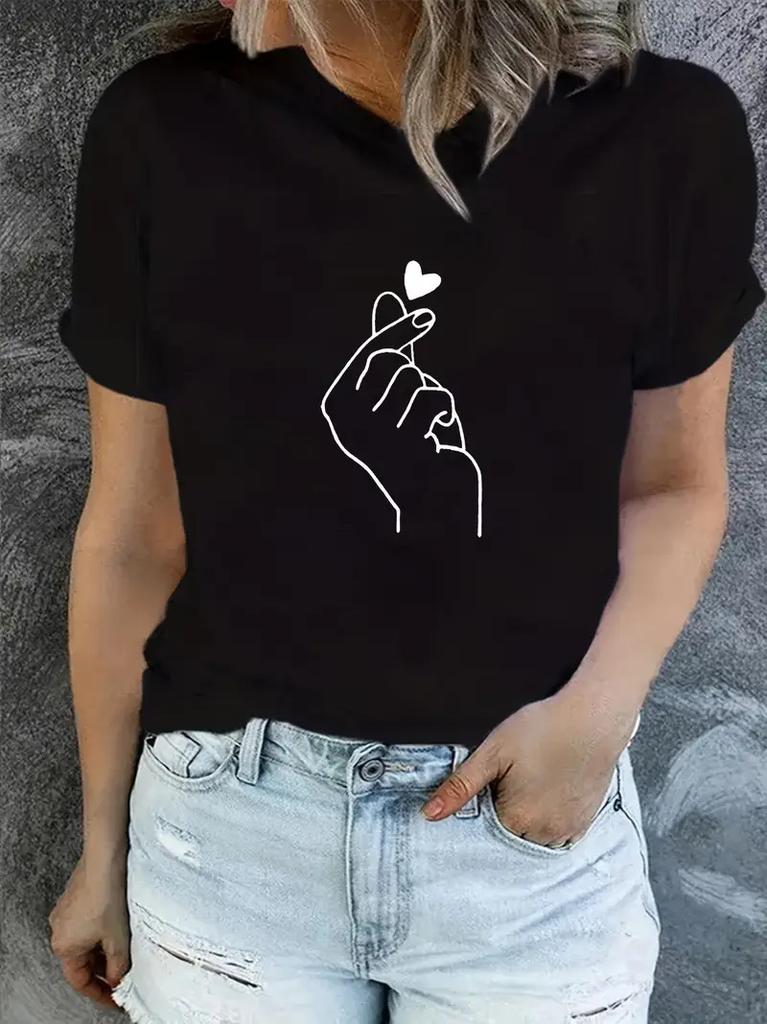 Polyester 100% Hot-selling New Product: A Girl Holding An Umbrella Printed Round-neck Short-sleeved T-shirt for Women's Summer