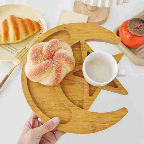 Wooden Dessert Tray Moon Star Serving Plate Wood Tray for Home Garden Coffee Table Cutlery Plates Organizer Jewelry Holder Snack Fruit Server