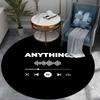 Круглый ковер с управлением музыкой - Текст 'ANYTHING' с иконками Play/Pause, Минималистичный черно-белый ковер, Нескользящий коврик для пола в DJ-комнате