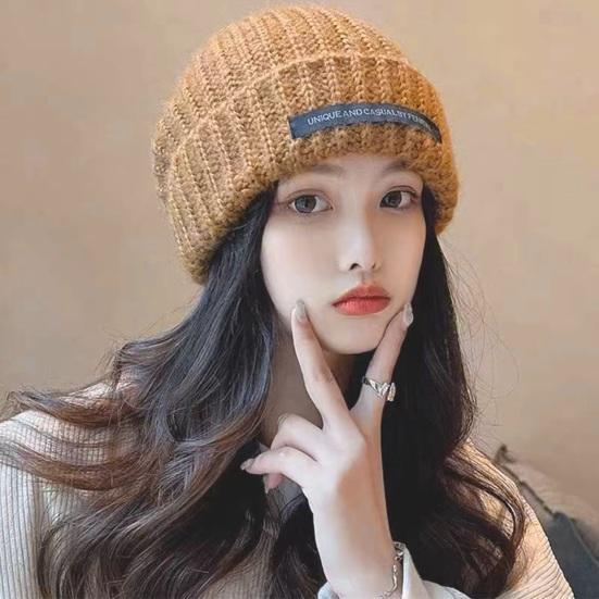 Шапка-бини с напуском и закругленными краями, с английскими буквами, зимняя теплая массивная мягкая вязаная женская шапка для зимнего активного отдыха