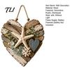 Hanging Wood Bead Ornament Rustic Coastal Heart Shape Wall with LED Light, Distressed Farmhouse Pendant Decor Beads & Jute Rope for Living Room