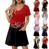 Ladies' Casual And Fashionable V-neck Short Sleeve Printing Mid Length Dress
