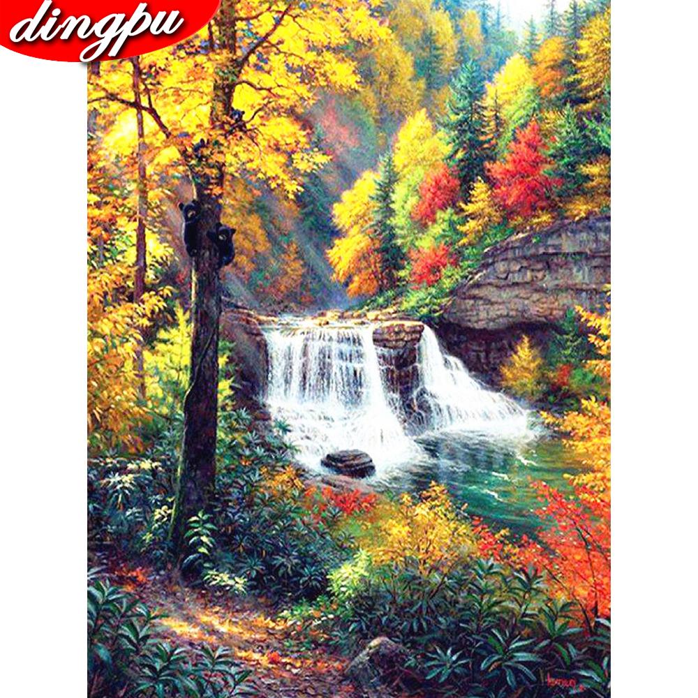 5D Алмазная картина Полный круглый водопад Живописная вышивка Продажа Картина Горный хрусталь