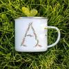 Эмалированная чашка с цветочным алфавитом и ручкой для кемпинга, кружки для кофе и чая, праздничные кружки для дня рождения, кемпинга, костра, лучшие оригинальные и забавные подарки