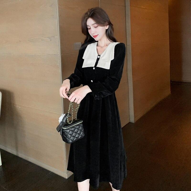 Осень-зима женские вельветовые платья модные женские платья с длинным рукавом повседневное свободное винтажное вельветовое платье 3XL