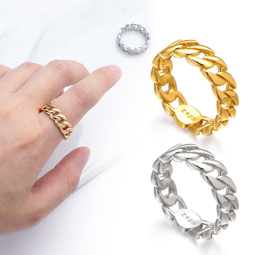 Silver Color Wedding Gift for Women Men Jewelry Link Chain Ring Stainless Steel Band Ring