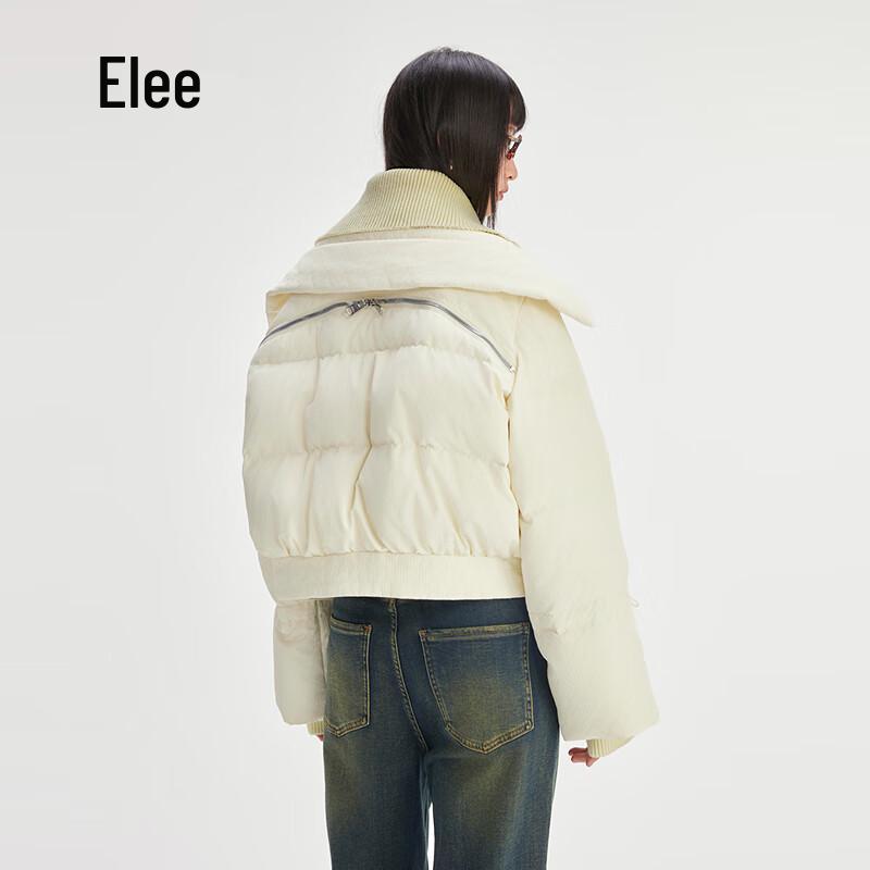 Ailaiyi Women's Stylish Short Goose Down Jacket with Knit Lapel