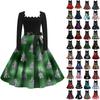 Женские повседневные модные платья с длинными рукавами и рождественским принтом с квадратным вырезом в винтажном стиле