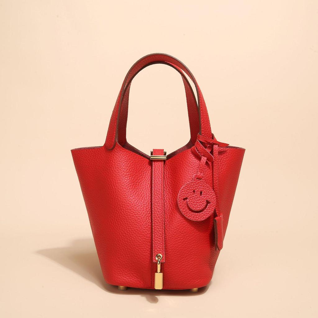 2024 Женская сумка-ведро из натуральной кожи с узором личи - Осенне-зимняя сумка-корзина для овощей