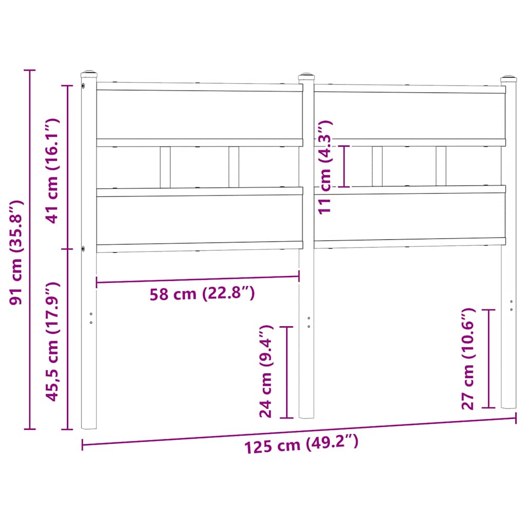 Replacement Headboard Smoked Oak 120 cm Iron and Engineered Wood