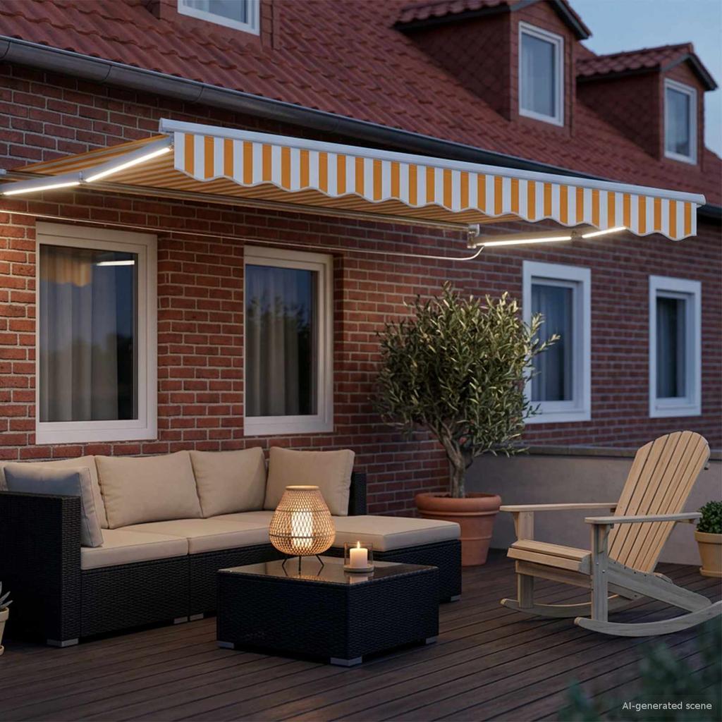 Manual Articulated Arm Awning with LEDs Yellow and White 3 x 2.5 m