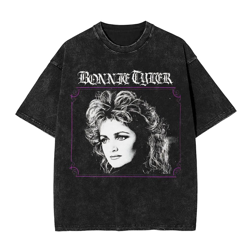 Washed T Shirts Music Bonnie Tyler Hip Hop Vintage TShirt Street Streetwear Short Sleeve Graphic Tops Tees for Men Women