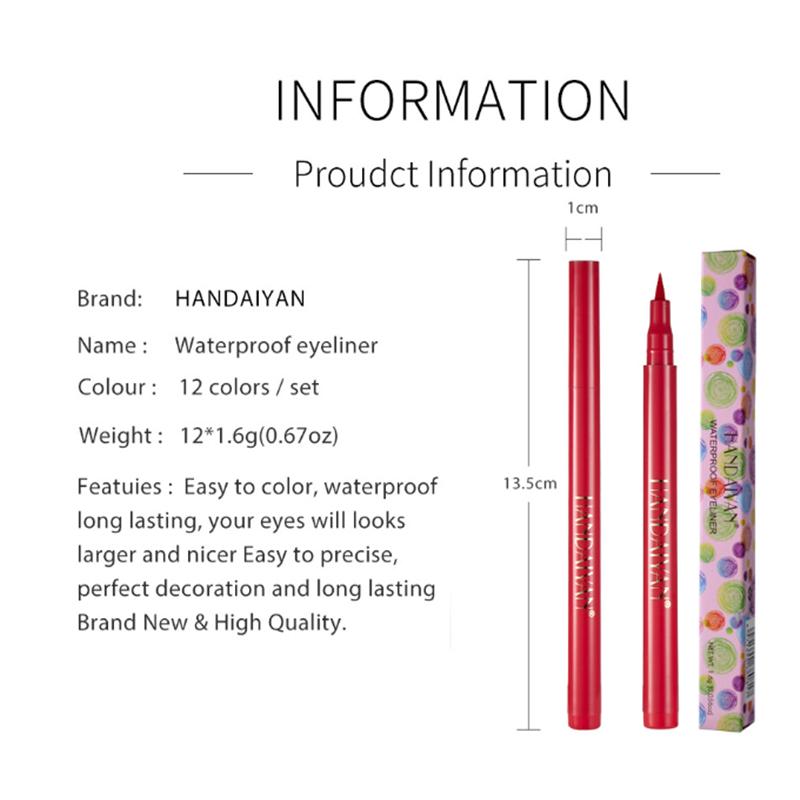 12 цветов многоцветный черный жидкий карандаш для подводки водостойкий карандаш стойкий макияж для глаз макияж для женщин косметика для глаз