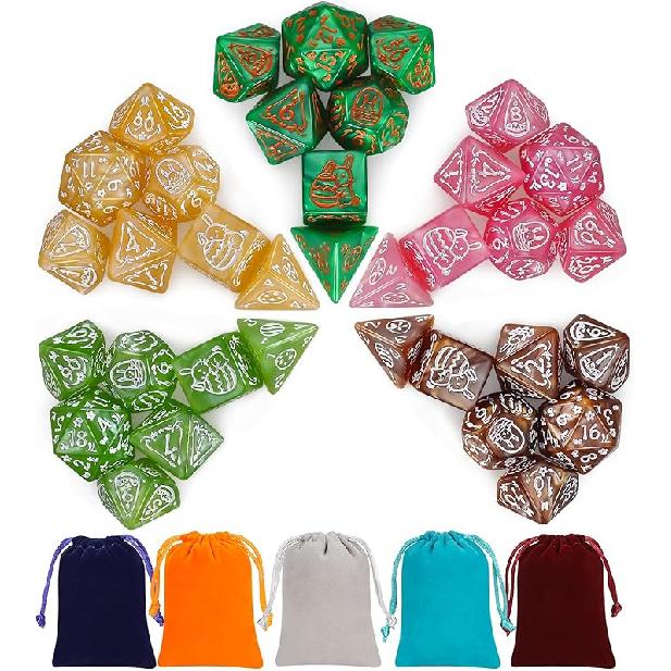 Good productPolyhedral Dice Set (35 Pieces) with Black Pouches, 5 Complete Double-Colors Dice Sets of D4 D6 D8 D10 D% D12 D20 Compatible with