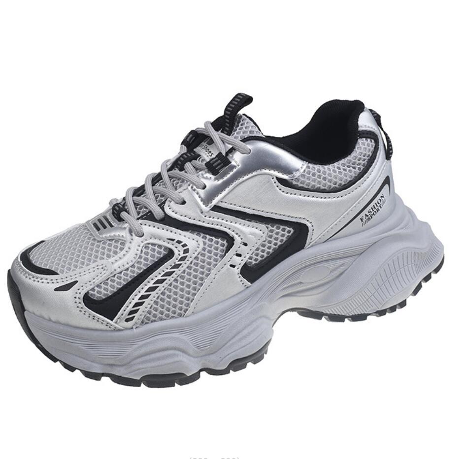 Модные корейские женские кроссовки на толстой подошве, модные массивные кроссовки 2024 года, универсальная спортивная обувь на платформе, сетчатая дышащая женская обувь