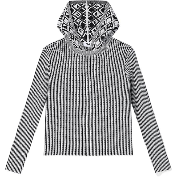 Fila SS24 Woven Fashion Casual All-Over Print Hoodie Women Tops Black F11W414402F